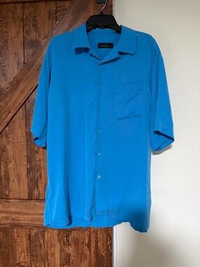 Bugatchi Uomo Men’s Short-Sleeve Button-Down Shirt 100%Tencel XL Blue